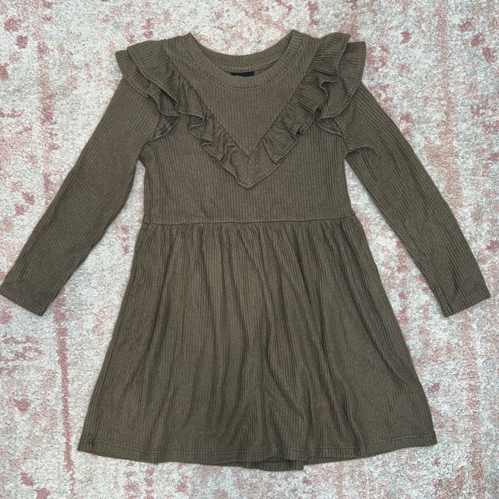 Art Class Toddler Girl Olive Green Holiday Christmas Ruffle Long Sleeve Dress